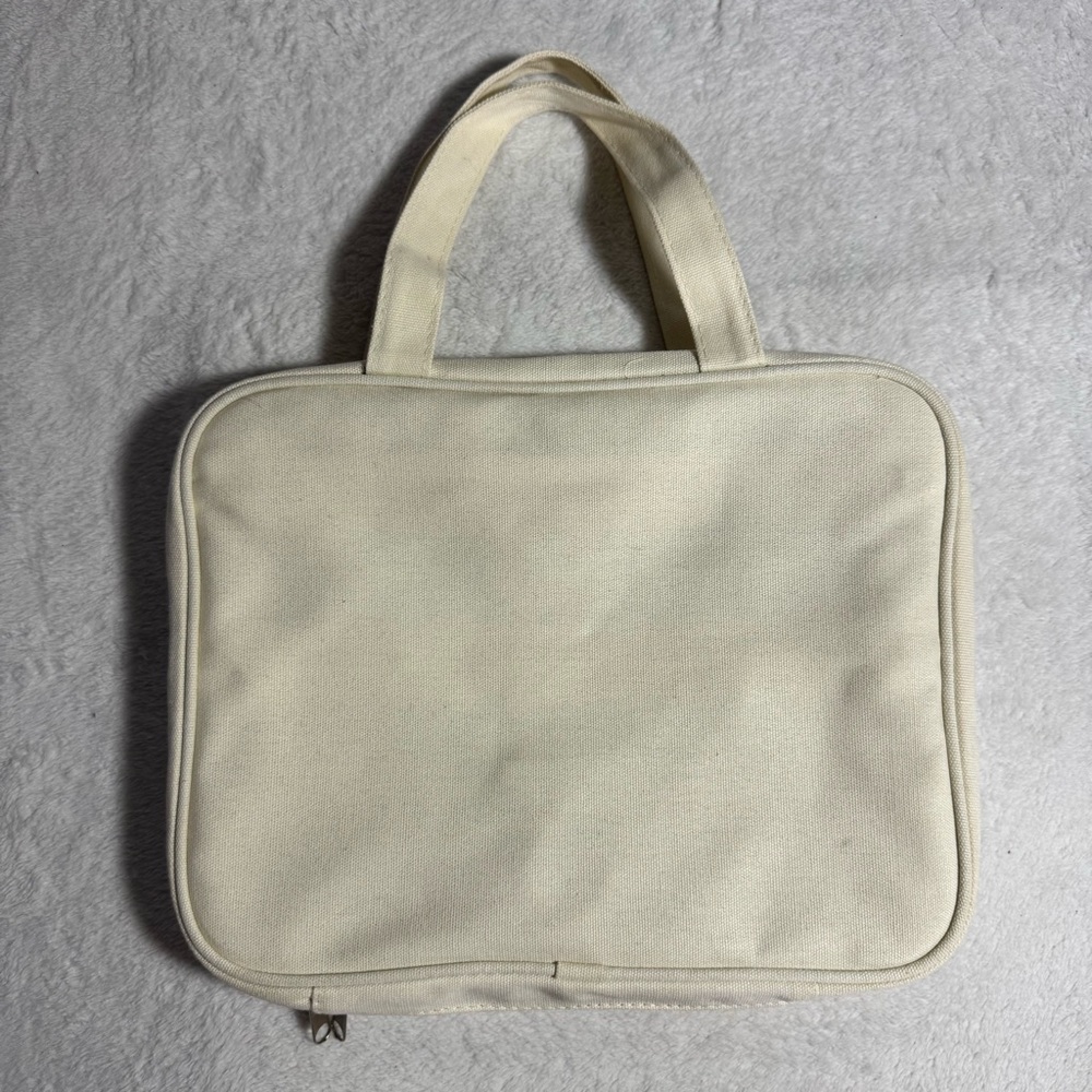 Charming Cream Toiletries Travel Tote Bag with Green Frog Design - Picture 2 of 5